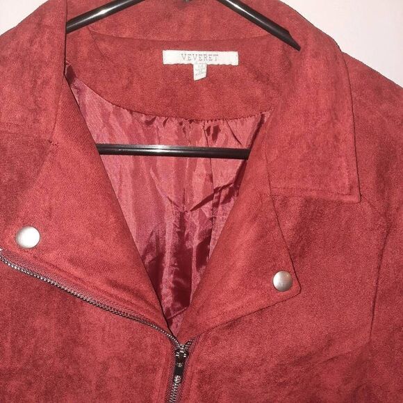 Buckle Veveret Faux Suede Red Moto Jacket - Picture 2 of 6